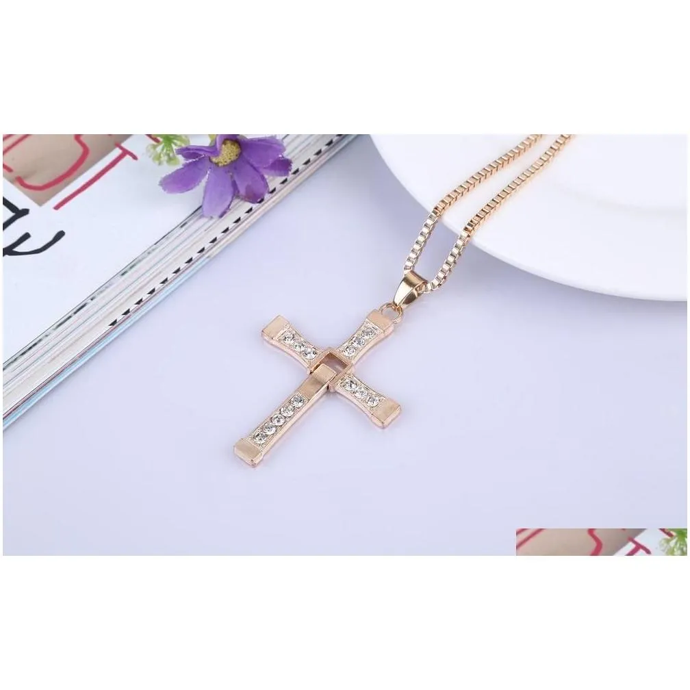 fast and furious cross necklaces actor toledo diamond charm pendant silver or gold statement necklace men jewelry christmas gifts