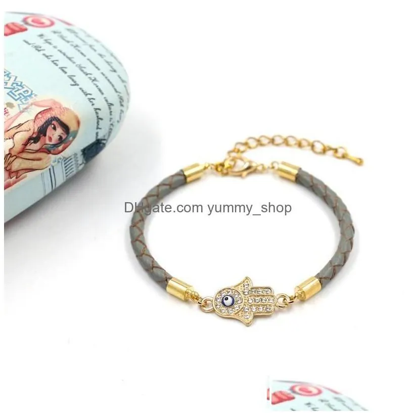 charm bracelets fashion jewelry rhinestone evil eye palm woven leather rope bracelet lovers blue eyes ornaments drop delivery dhtxv