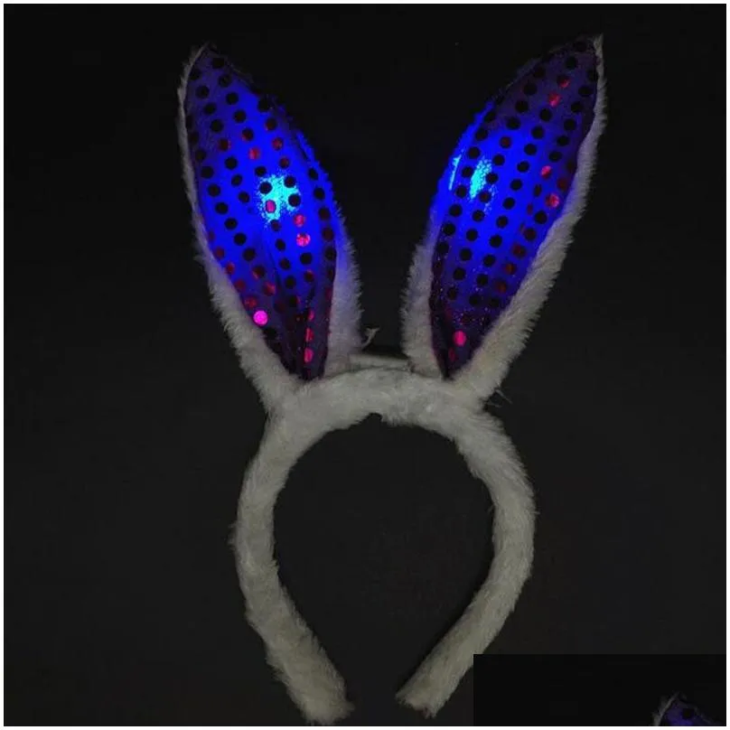 LED Light Luminous Sequin Rabbit Ears Flashing Bunny Ears Headdress Head Hair Band Hoop Toy Kid Birthday Party Supplies ZA4599