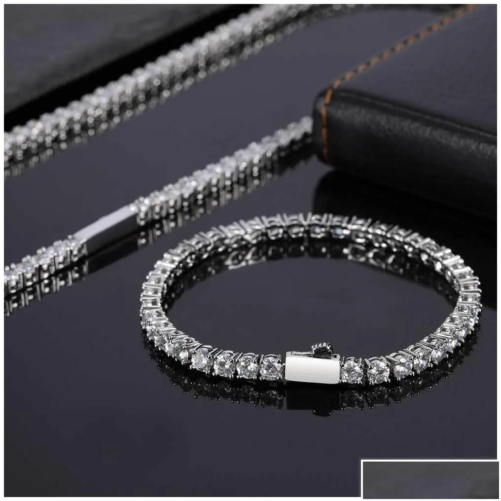 tennis graduated bling diamond stone tennis necklace bracelets for men 18k real gold plated jewelry set drop delivery necklaces pend