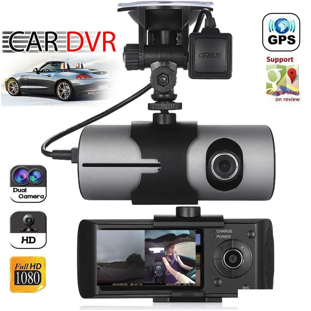 upgraded dual lens gps camera full hd car dvr dash cam video recorder g-sensor night vision for  lyft taxi drivers