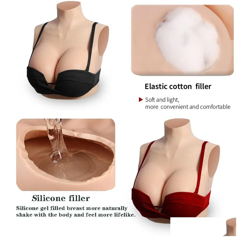 silicone breastplate high collar realistic fake boobs b-g cup false breast forms for crossdresser drag queen cosplay