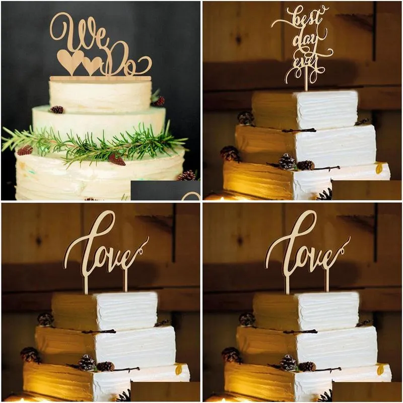 Romantic Wedding Cake Topper Wood Love We Do Shape Letters Engaged Decoration Unique Cake Accessories ZA4016