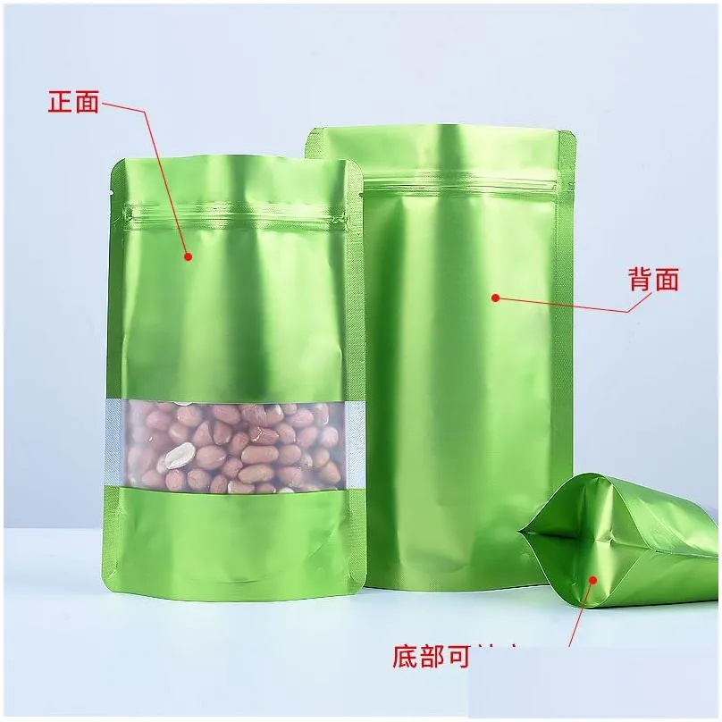 9 Size Green Stand up aluminium foil bag with clear window plastic pouch zipper reclosable Food Storage Packaging Bag LX2693