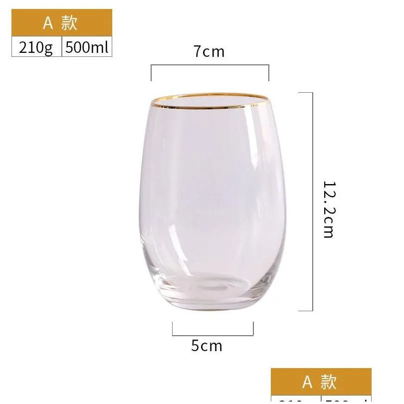 wine glasses large clear juice cups transparent glass with gold rim crystal lead- drinkware thicken bottom water cup