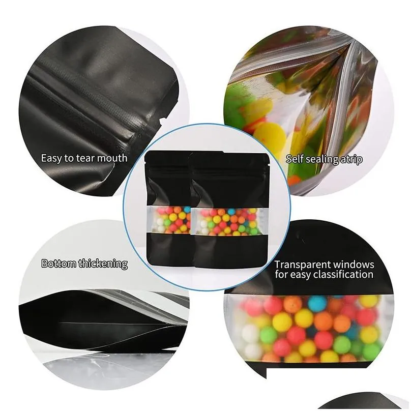 wholesale Black Mylar Self seal Bag Smell Proof Food Storage Bags With Clear Window Resealable Mylar Bags Foil Pouch Bag Retail packaging Bags