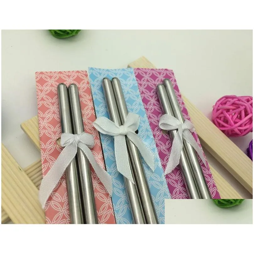 Newest Fashion Stainless Steel Chopsticks Tableware Wedding Favors Gift With Retail Package For Guest Free Shipping ZA5422