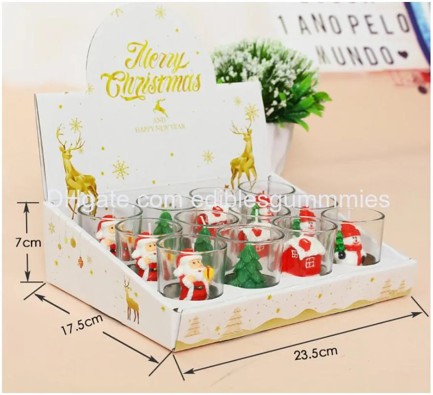  glass gift box candlelight romantic painted snowman christmas tree tea wax christmas candle