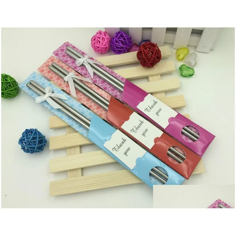 Newest Fashion Stainless Steel Chopsticks Tableware Wedding Favors Gift With Retail Package For Guest Free Shipping ZA5422