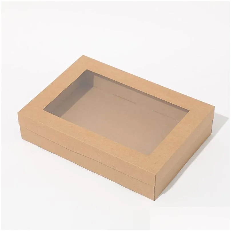 3 Size Large Kraft Paper Box with Window Handmade Box Jewelry  Gift Boxes Wedding Party Decoration LX5105