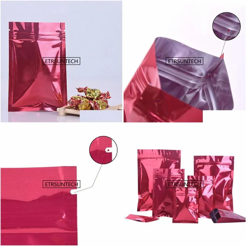 wholesale Various of Sizes Tear Notch Aluminum Foil Bag Heat Sealing Storage Bags Flat Red aluminum foil bag LX1046