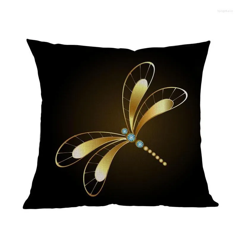 pillow black background diamond and golden butterflies pattern linen throw case home sofa room decorative cover 45x45cm