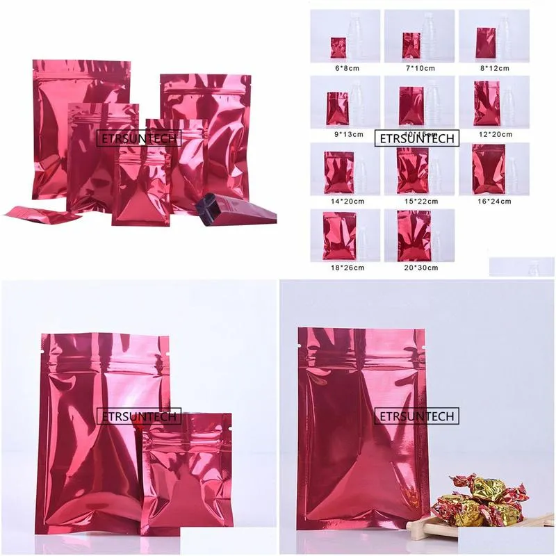 wholesale Various of Sizes Tear Notch Aluminum Foil Bag Heat Sealing Storage Bags Flat Red aluminum foil bag LX1046