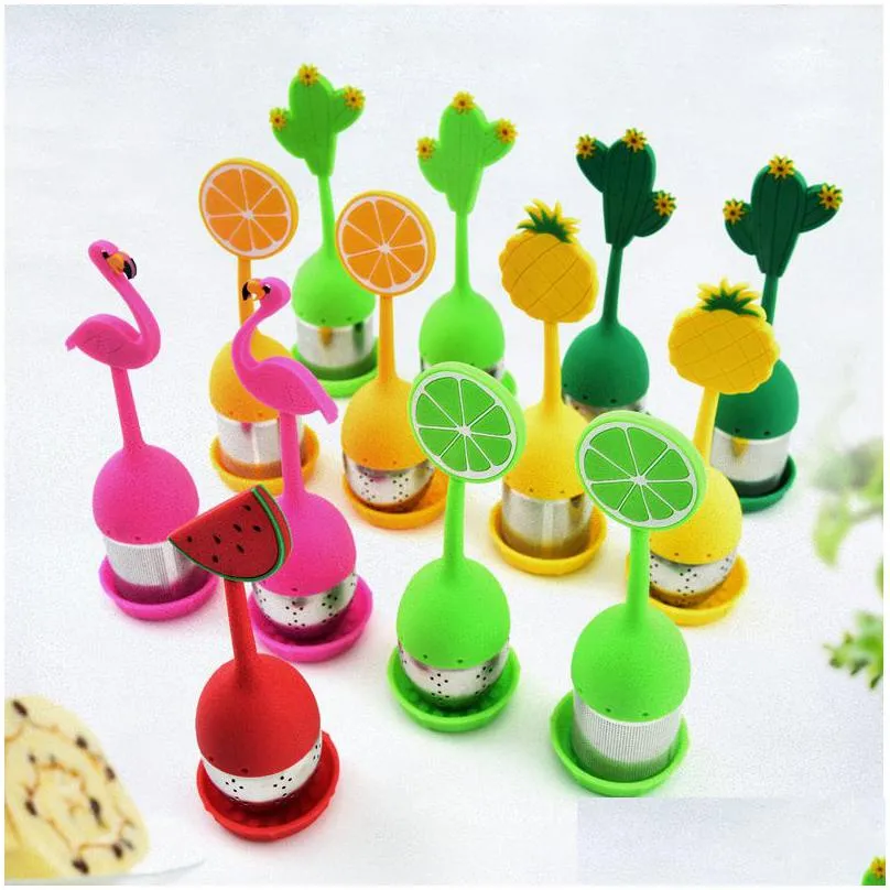 food grade tea tools for loose tea reusable silicone handle stainless steel strainer drip tray included teas filter