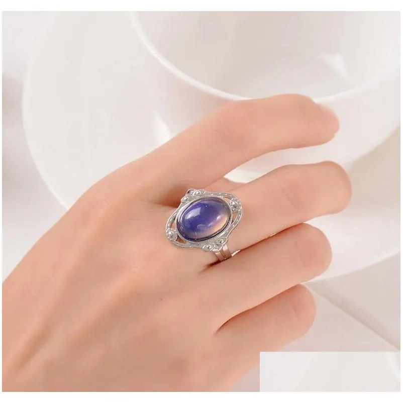 vintage retro color change mood ring oval emotion feeling changeable ring temperature control color rings for womenps1670 a8ovq