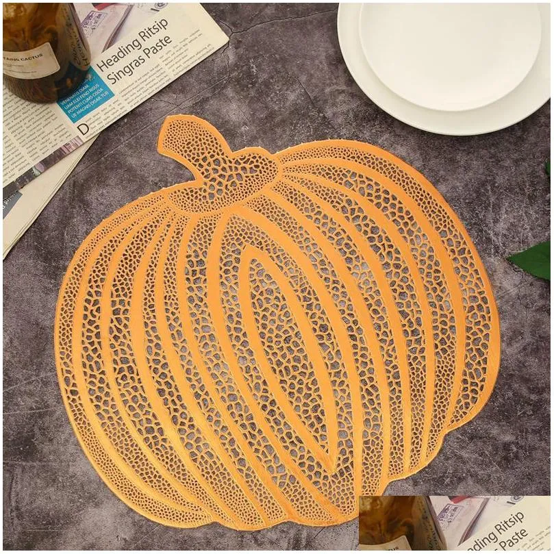 table mats halloween pumpkin golden american placemat cutout insulation non-slip pvc coffee decorative kitchen creative 4pcs