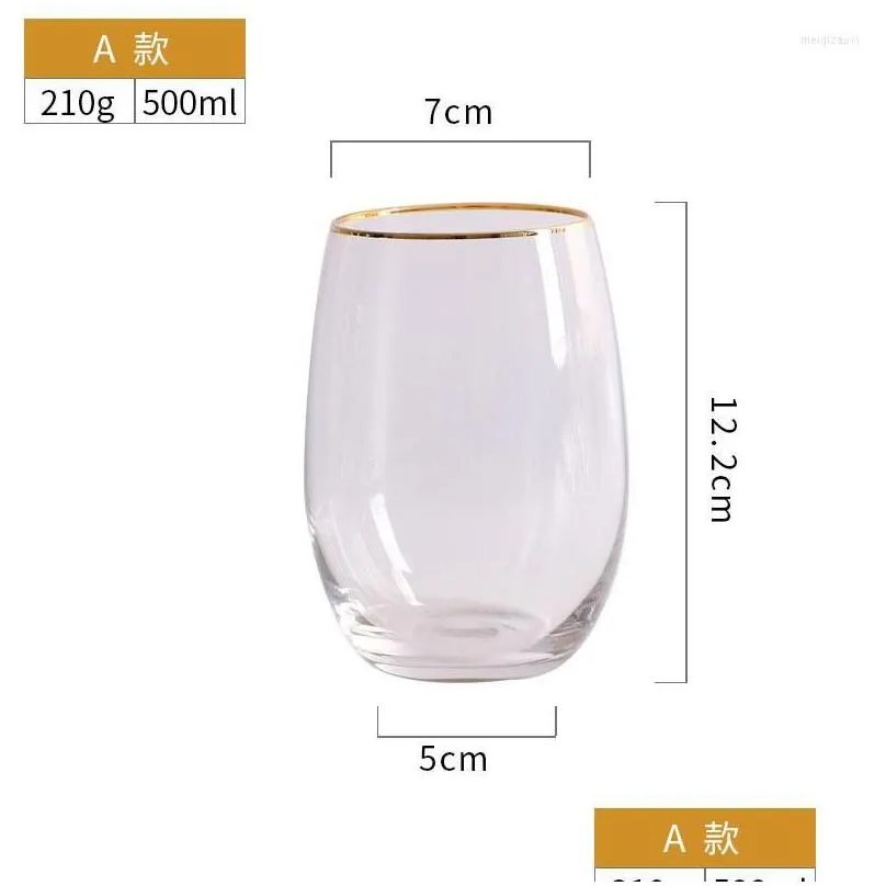 wine glasses large clear juice cups transparent glass with gold rim crystal lead- drinkware thicken bottom water cup