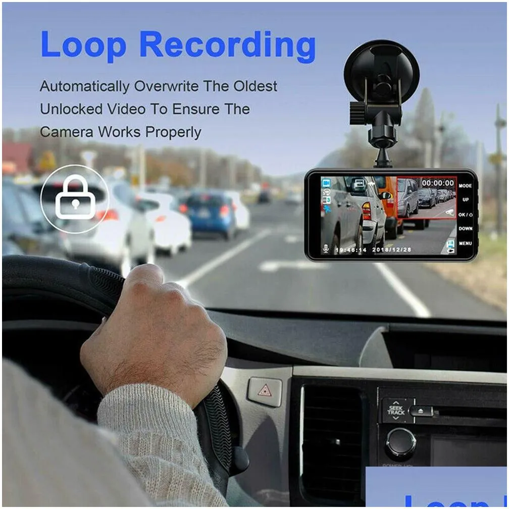 4 2.5d hd 1080p dual lens car dvr video recorder dash cam smart g-sensor rear camera 170 degree wide angle ultra hd resolution