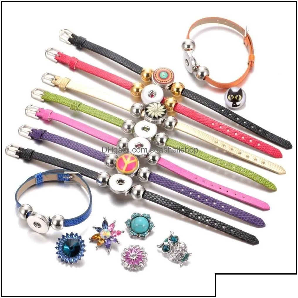 charm bracelets snap button 18mm jewelry pu leather diy armband bracelet drop delivery dhjsi