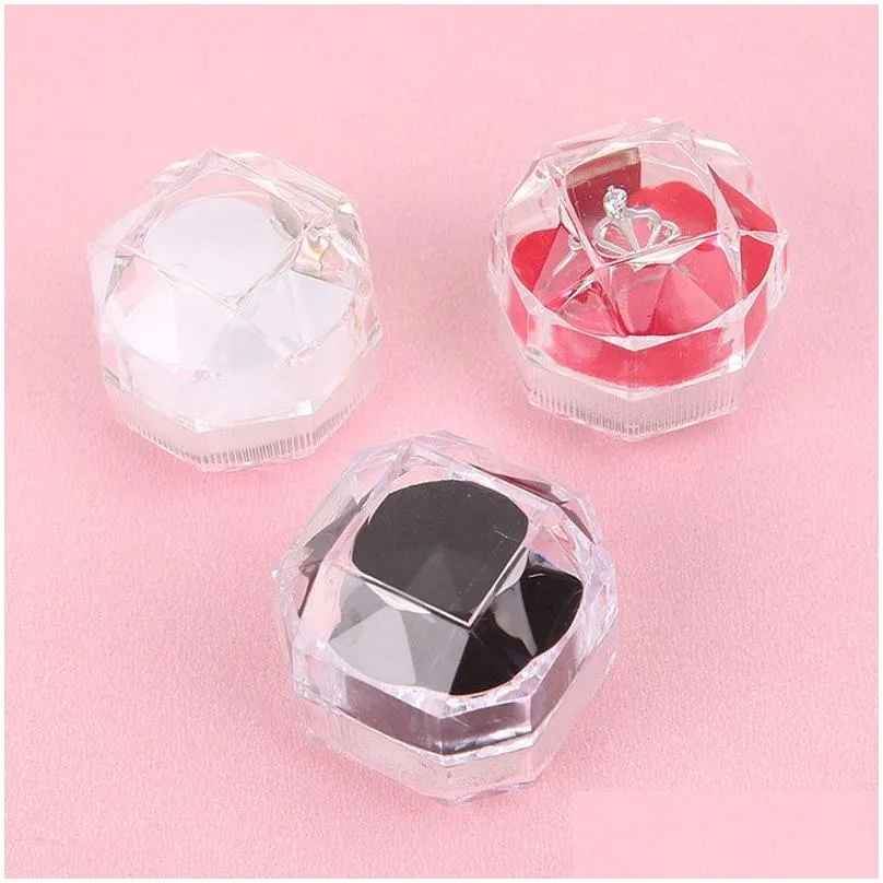 Acrylic Crystal Clear Ring Box Transparent 3Color Box Stud Earring Jewelry Case Gift Boxes Jewelry Packaging Free shipping ZA2571