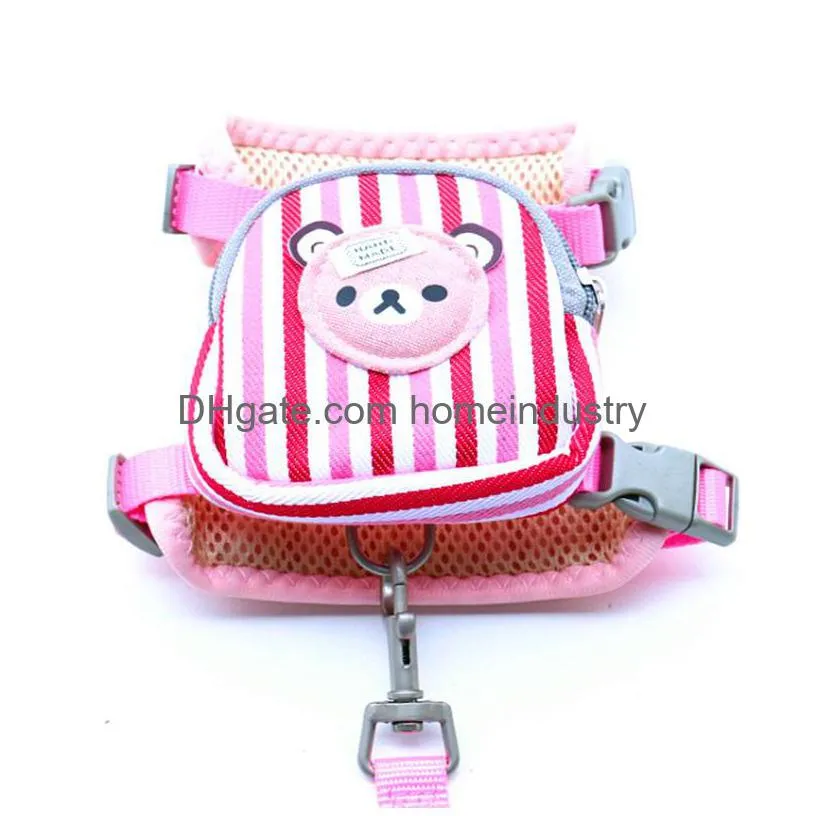 fashionable bear design dog harnesses and leashes set with snack bag soft mesh dog harness pet comfort padded vest for small dogs cat chihuahua poodle wholesale