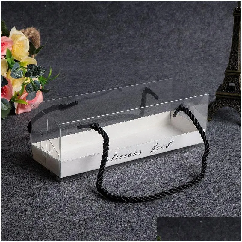 18.5cm*6.5cm*6.5cm clear transparent packing box With tray Baked cookie Birthday Gift cake box LX1171