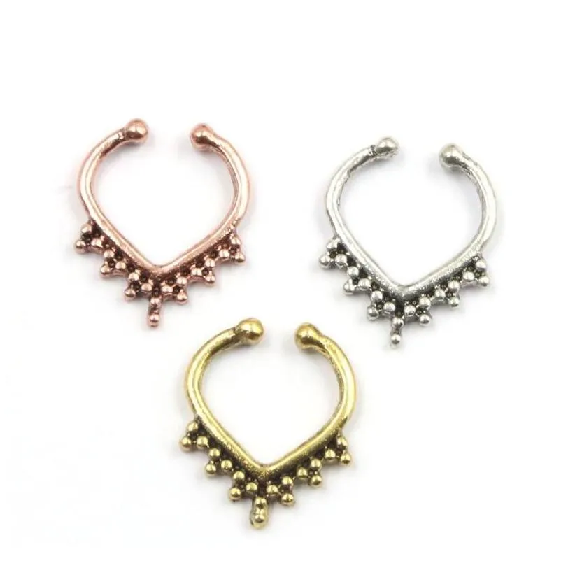 10pcs mixed crystal fake nose ring septum indian alloy silver and rose gold clip on rings and n0065 ppxoz