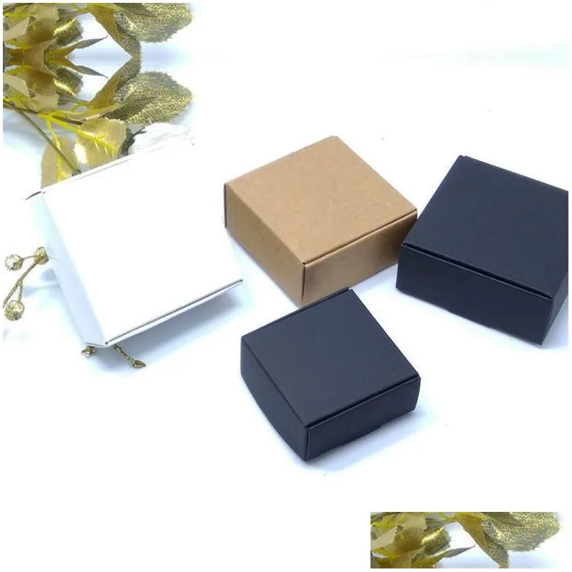 White/Black/Brown Kraft Craft Paper Jewelry Pack Boxes Small Gift Box For Biscuits Handmade Soap Wedding Party Candy Packaging Box