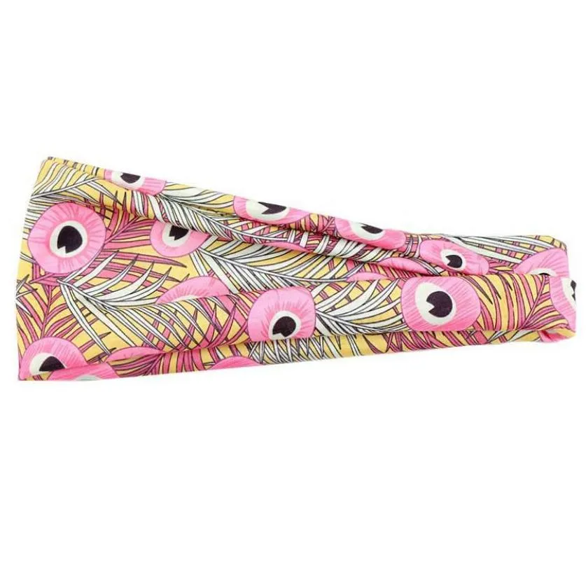 ladies print turban colorful peacock headband breathable sweat-proof elastic cross-sports wide-brimmed face wash headscarf