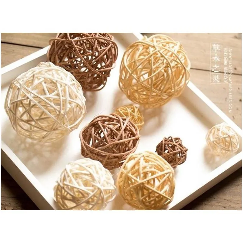 handmade rattan wicker ball rustic spheres balls for christmas wedding home party diy decor child pet toys table vase filler c2dyr