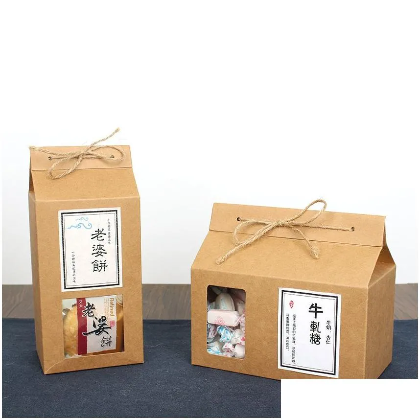 Tea packaging cardboard kraft paper bag,Clear Window box For Cake Cookie Food Storage Standing Up Paper Packing Bag LX2705