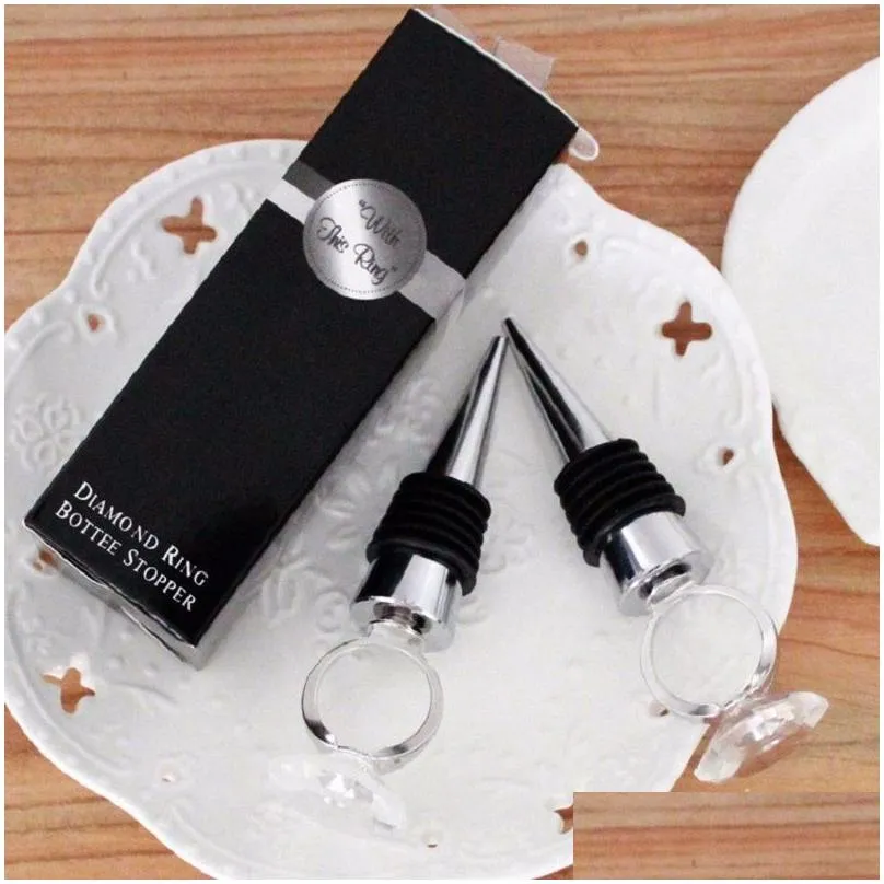 Wedding Favors Gifts Crystal Diamond Ring Wine Bottle Stopper For Birthday Bridal Baby Shower Wedding Party WA2032