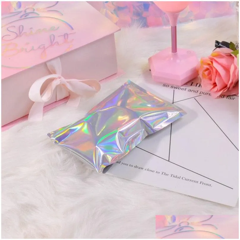 Laser Color Aluminum Foil Self Adhesive Retail Bag Candy  Mylar Foil Packing Pouch for Grocery Crafts Packaging express bag