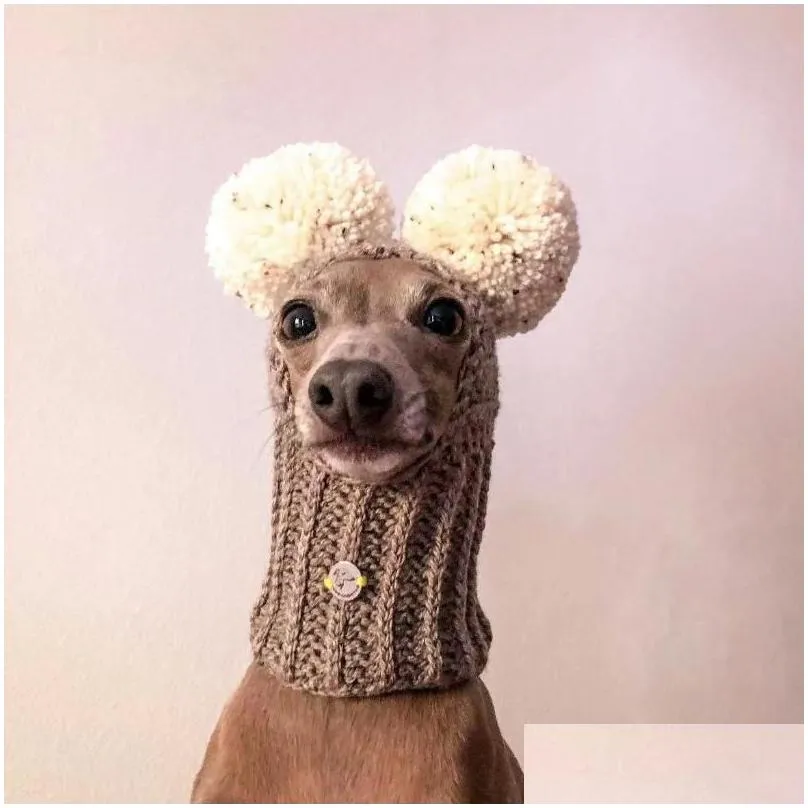 dog apparel super cute hand-woven italian greyhound hat with two pom-poms for pet hatsdog