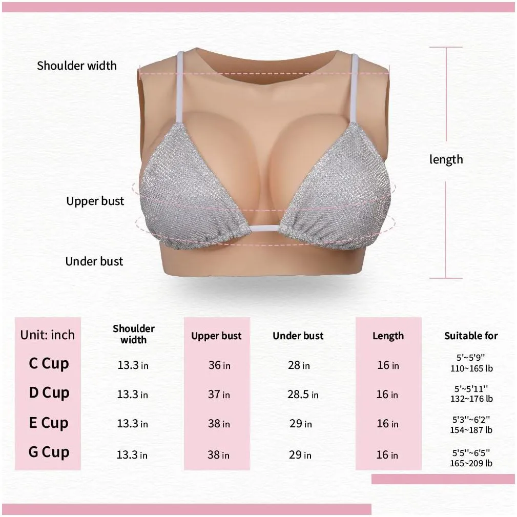 Realistic Silicone Breastplate B-G CUP Breast Forms for