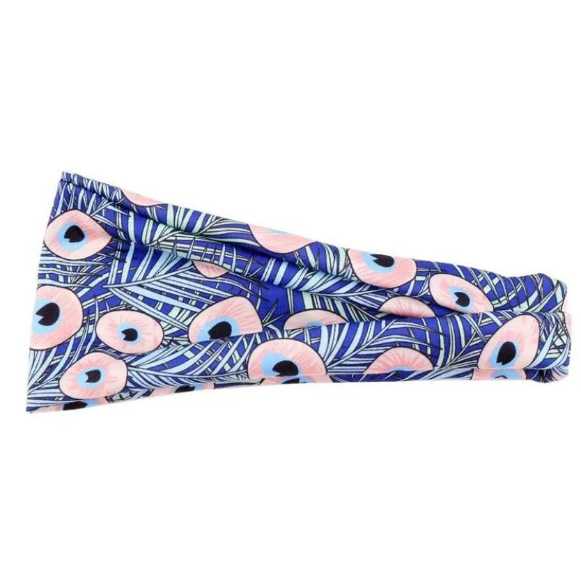 ladies print turban colorful peacock headband breathable sweat-proof elastic cross-sports wide-brimmed face wash headscarf