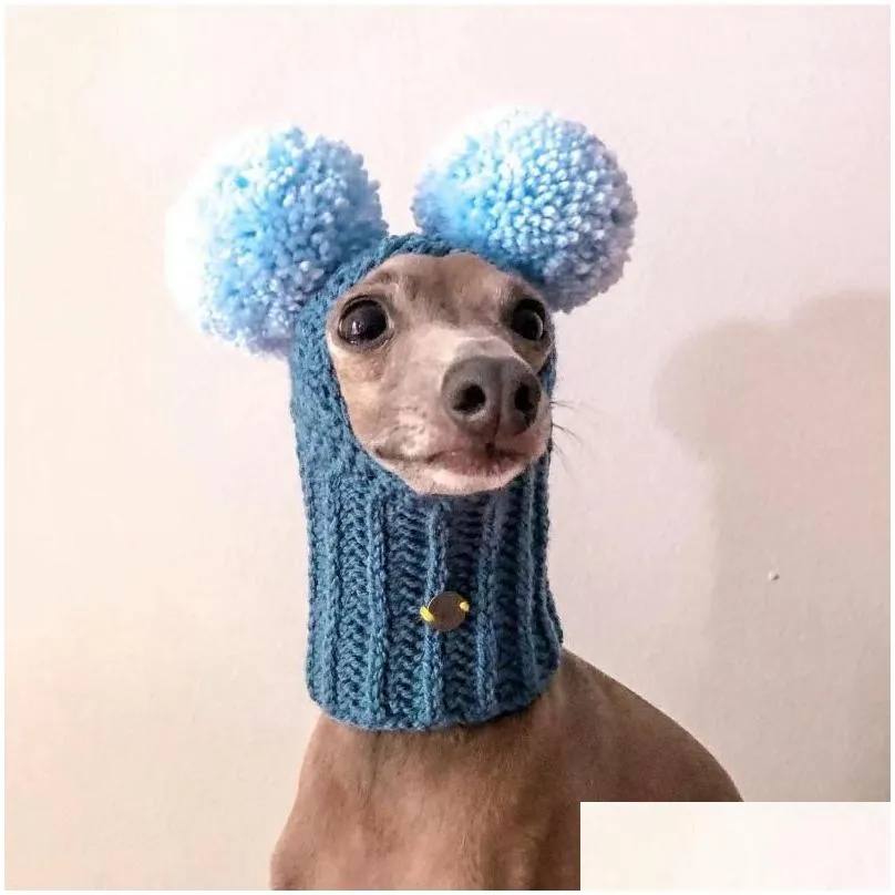 dog apparel super cute hand-woven italian greyhound hat with two pom-poms for pet hatsdog