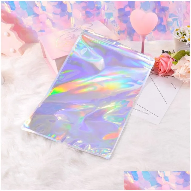 Laser Color Aluminum Foil Self Adhesive Retail Bag Candy  Mylar Foil Packing Pouch for Grocery Crafts Packaging express bag