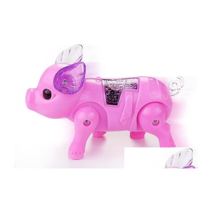 electric walking singing musical light up pig toy with leash kids led flash pet boys girls party favors without battery