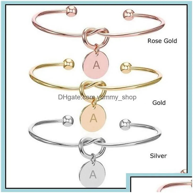 bangle 26 initial letter knot heart bracelet girl fashion jewelry alloy round pendant bracelets for women bridesmaid gift drop delive