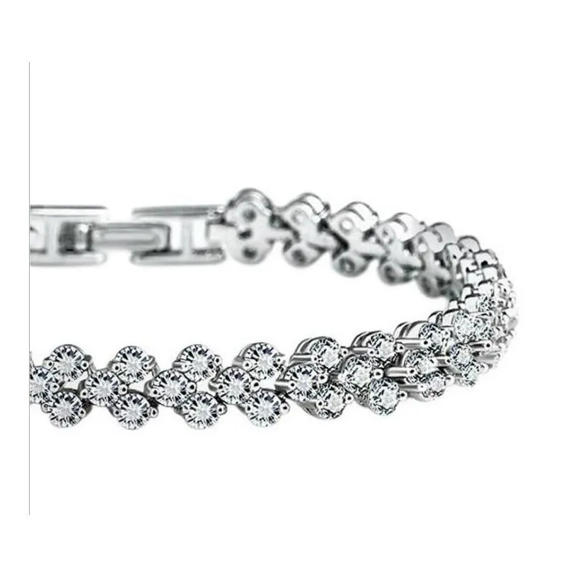 luxury austria shining crystal bracelets genuine 925 sterling silver charms bracelet zircon diamond roman tennis link bracelet jewelry