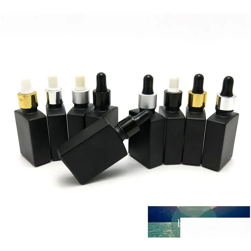 wholesale 10pcs/lot 30ml matte black square  oil dropper bottles with aluminum dropper cap