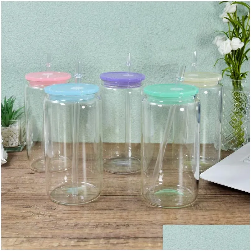 colored replacement lids for 16oz glass tumbler plastic sealing lid pp material spill proof splash resistant cover for straight cup