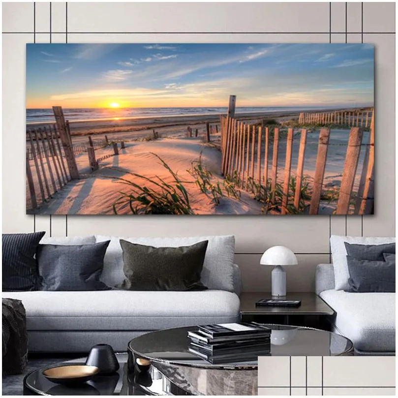 beach landscape canvas painting indoor decorations wood bridge wall art pictures for living room home decor sea sunset prints