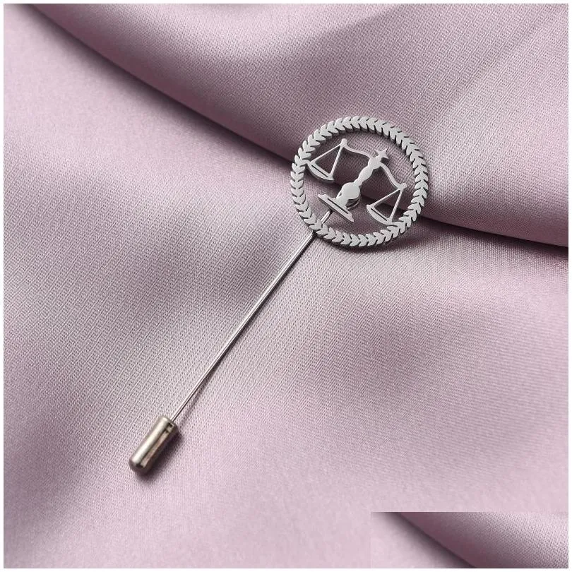 Brooches Qi Wu Advocate Lawyer Emblem For Men`s Lapel Pin Stainless Steel Brooch Pins Justice Scales Logo Jewelry Notary Law