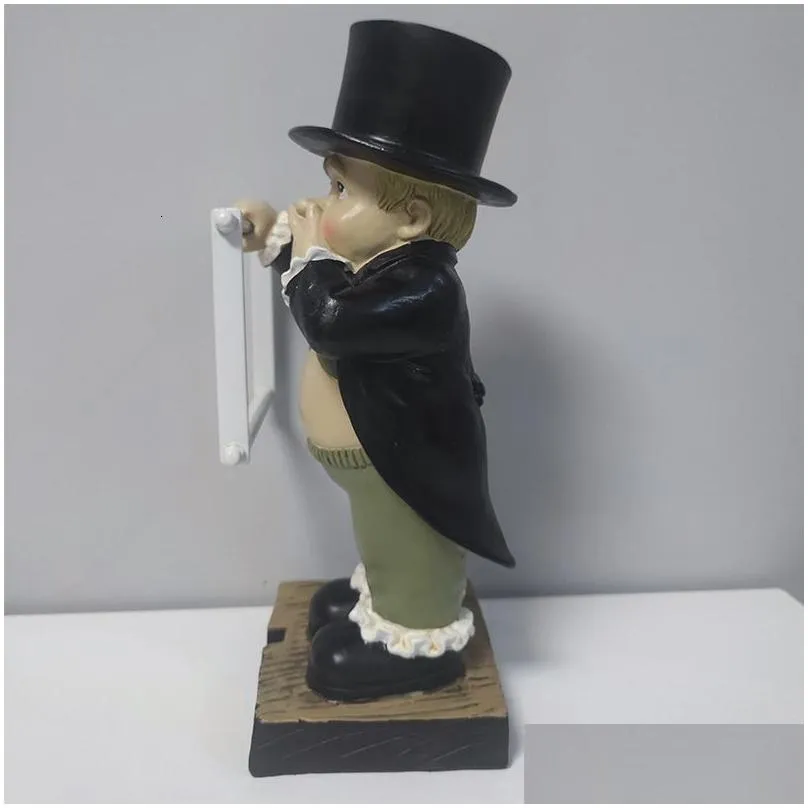 decorative objects figurines creative spoof paper holder statue cute funny decorative resin butler shape tissue stand rack sculpture for toilet decoration