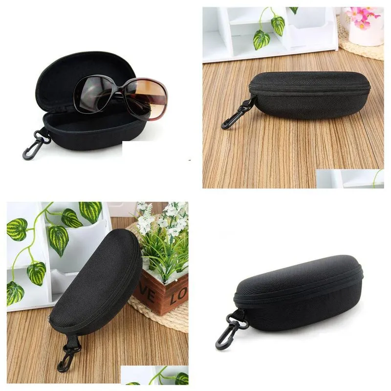 black sunglasses box with hook hanger zipper glasses case for big frame