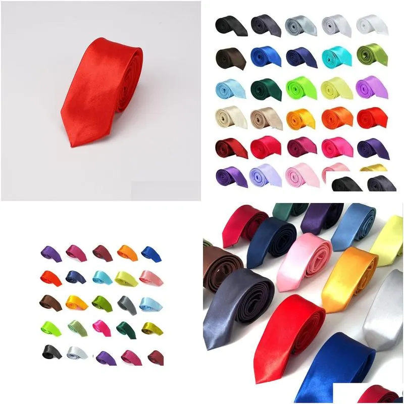 solid neck tie casual skinny men polyester colorful 5cm classic men handmade for wedding party