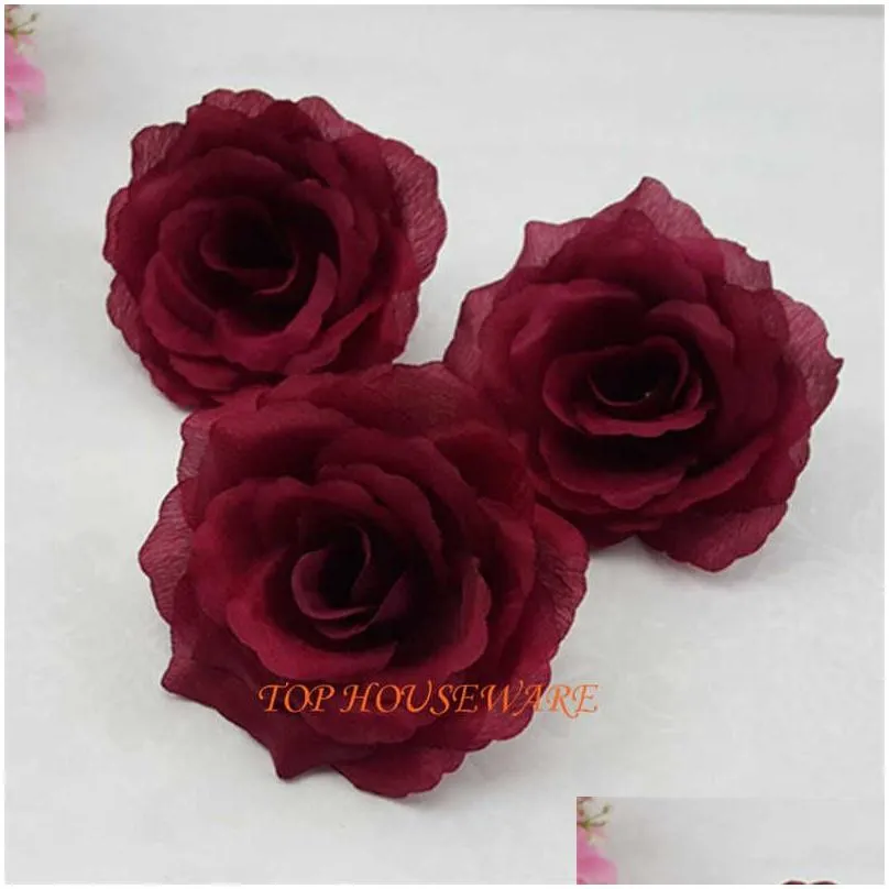 200pcs 10cm simulated rose head 20colors artificial fabric silk rose flower head diy decor vine wedding arch wall flower accessory