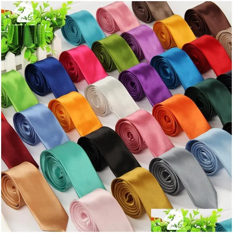 solid neck tie casual skinny men polyester colorful 5cm classic men handmade for wedding party